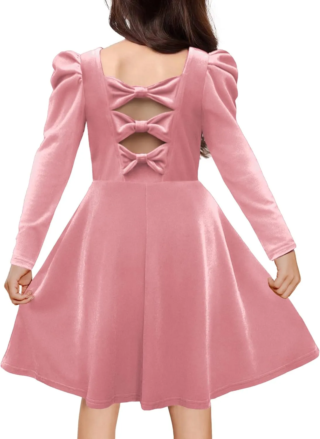 Arshiner Girls Bow Back Velvet Formal Party Dresses with Pockets