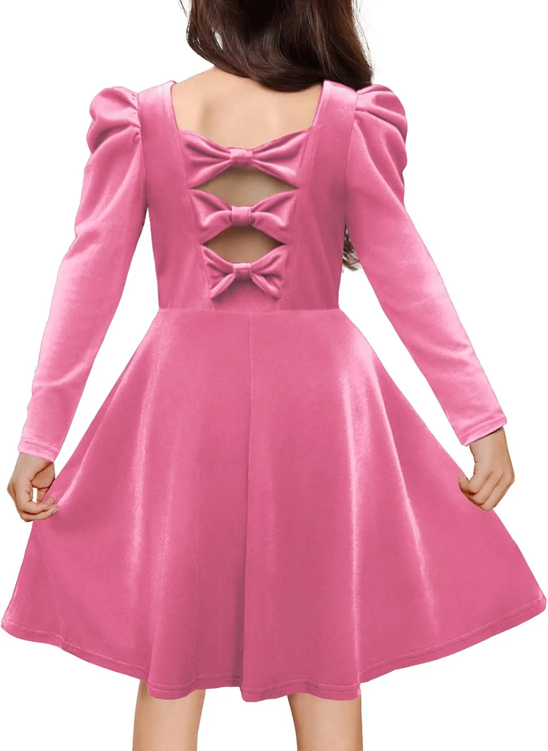 Arshiner Girls Bow Back Velvet Formal Party Dresses with Pockets