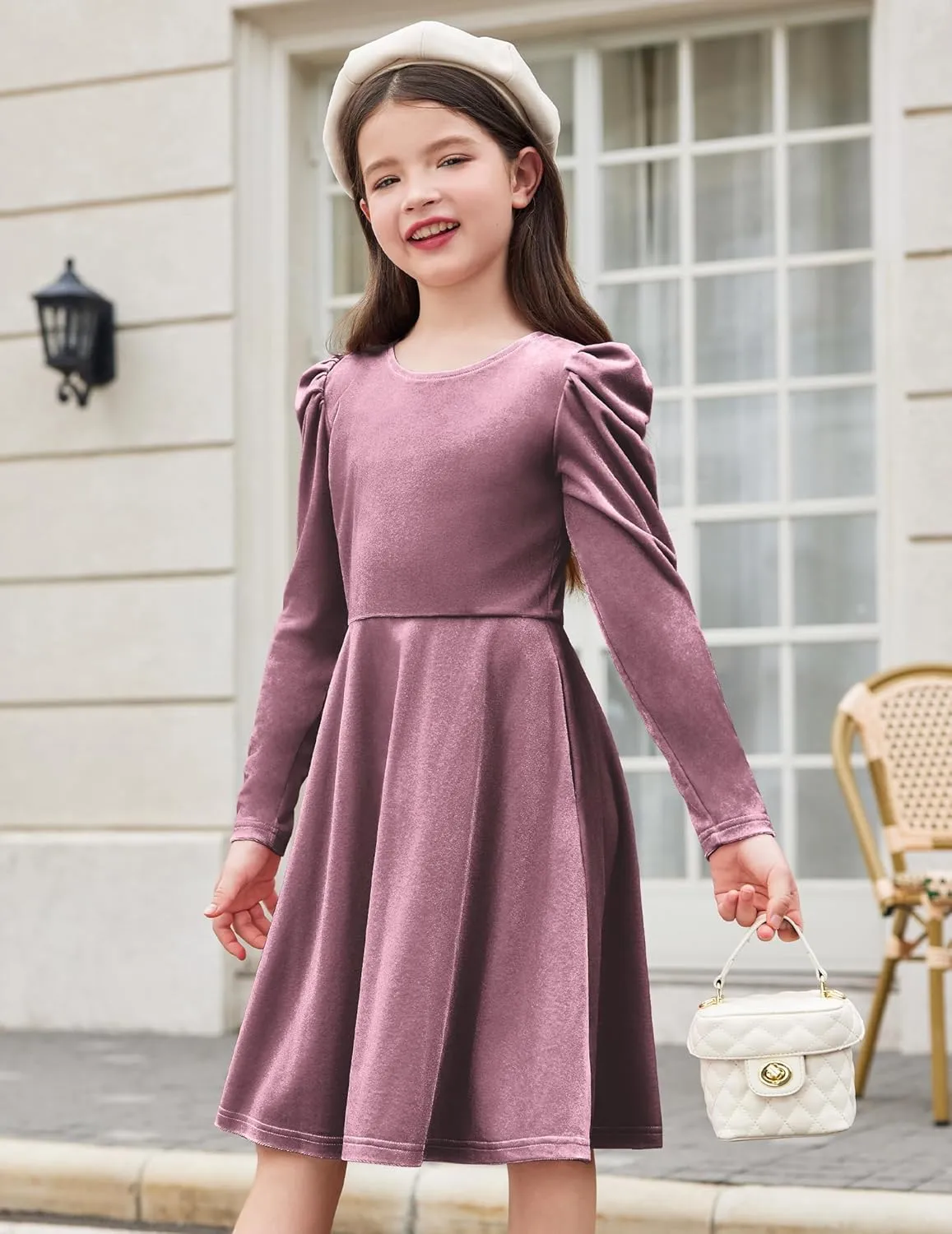 Arshiner Girls Bow Back Velvet Formal Party Dresses with Pockets