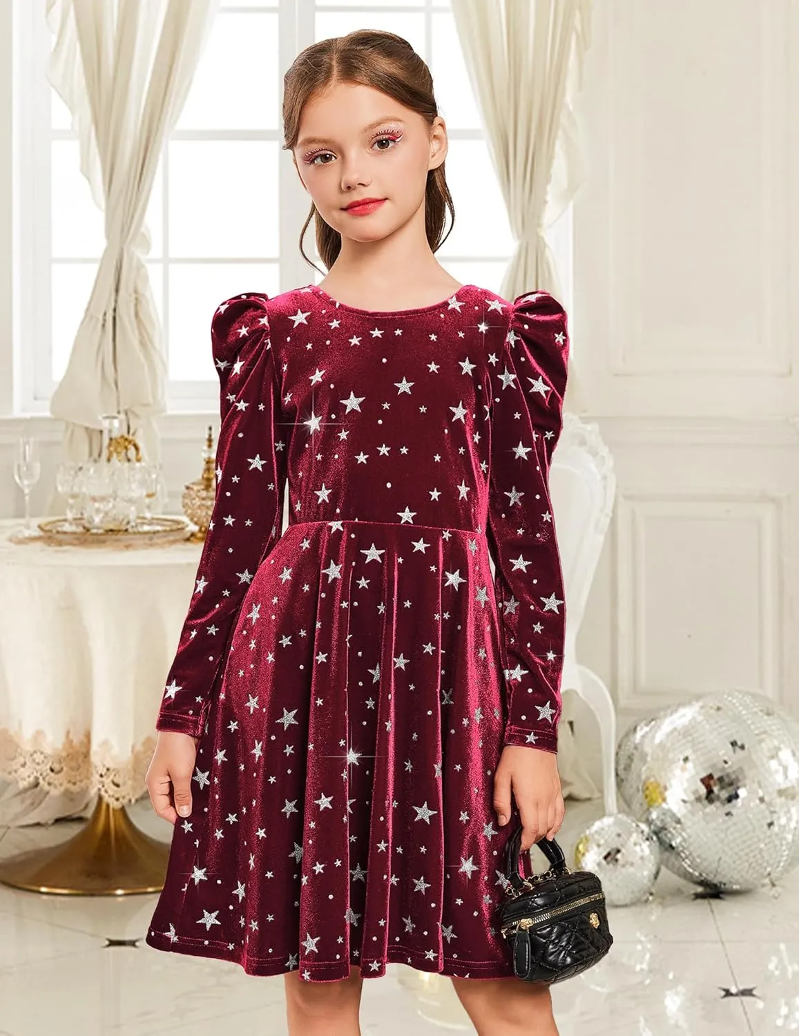 Arshiner Girls Bow Back Velvet Formal Party Dresses with Pockets