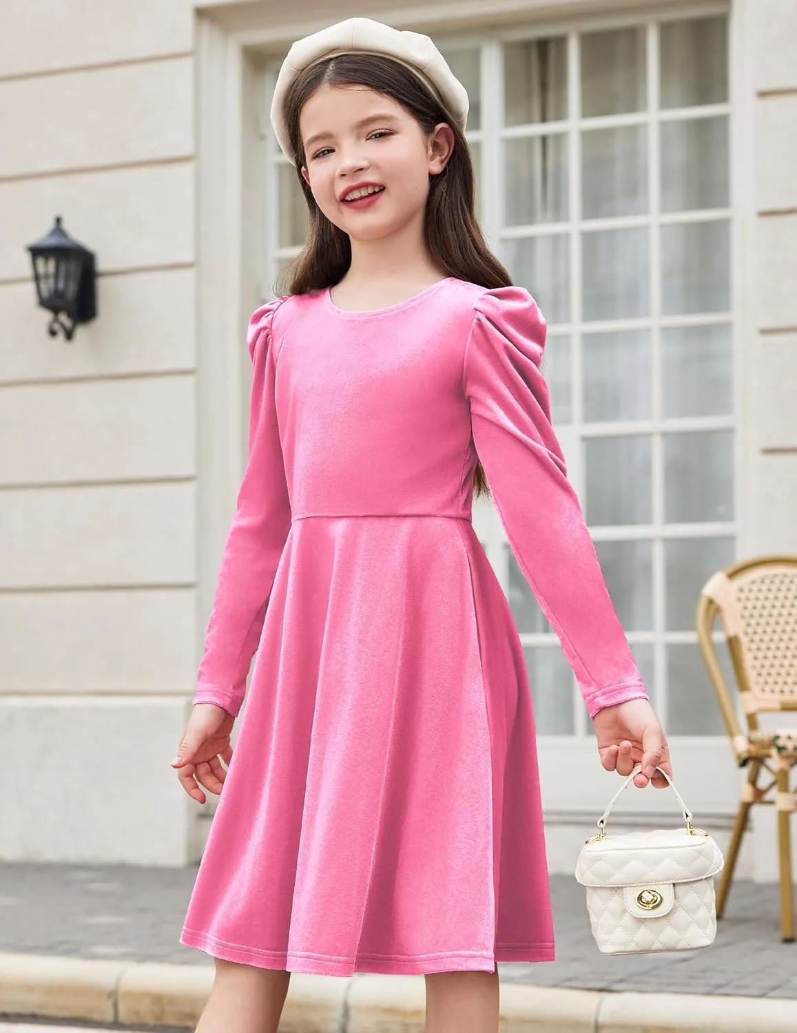 Arshiner Girls Bow Back Velvet Formal Party Dresses with Pockets
