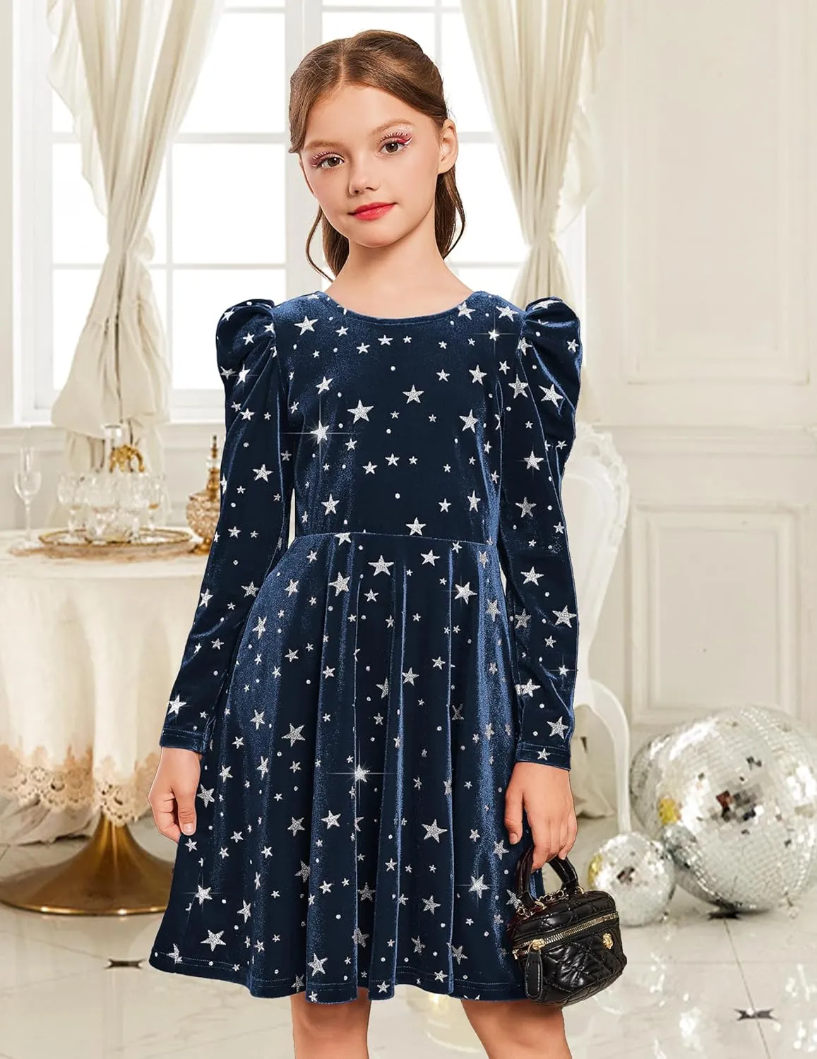 Arshiner Girls Bow Back Velvet Formal Party Dresses with Pockets