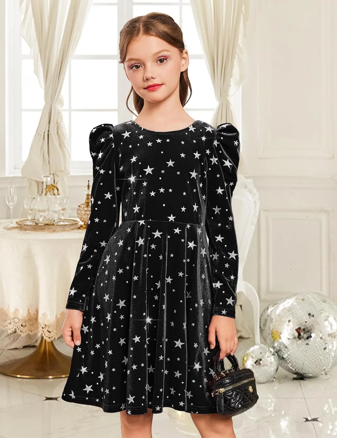 Arshiner Girls Bow Back Velvet Formal Party Dresses with Pockets
