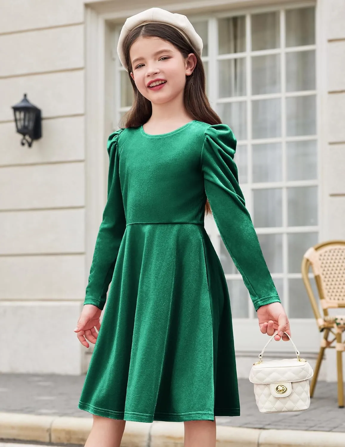 Arshiner Girls Bow Back Velvet Formal Party Dresses with Pockets