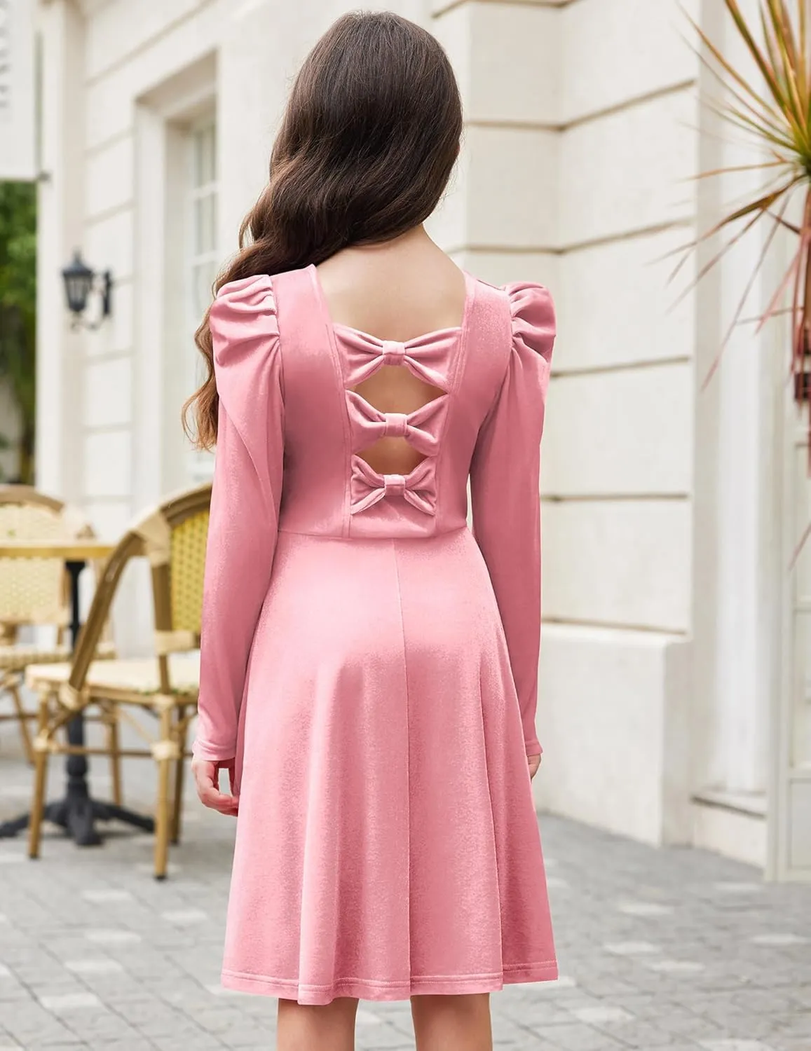 Arshiner Girls Bow Back Velvet Formal Party Dresses with Pockets
