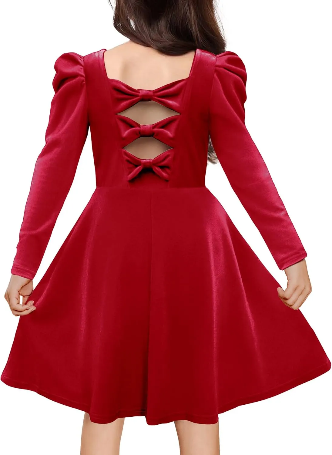 Arshiner Girls Bow Back Velvet Formal Party Dresses with Pockets