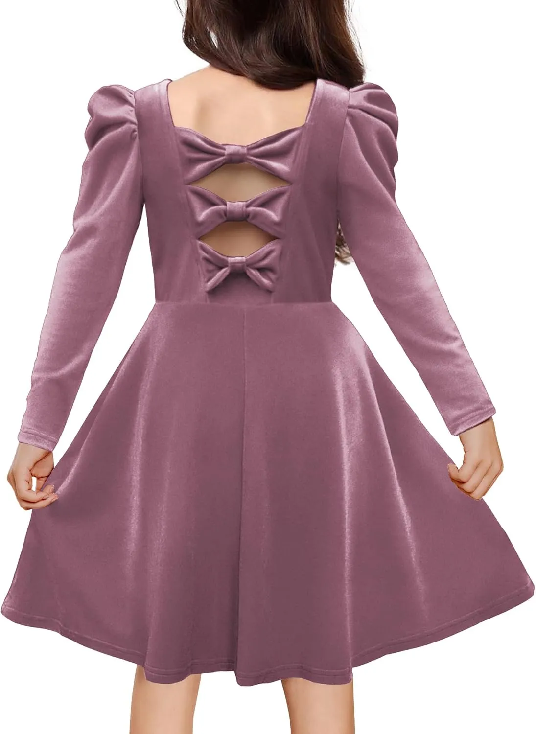 Arshiner Girls Bow Back Velvet Formal Party Dresses with Pockets