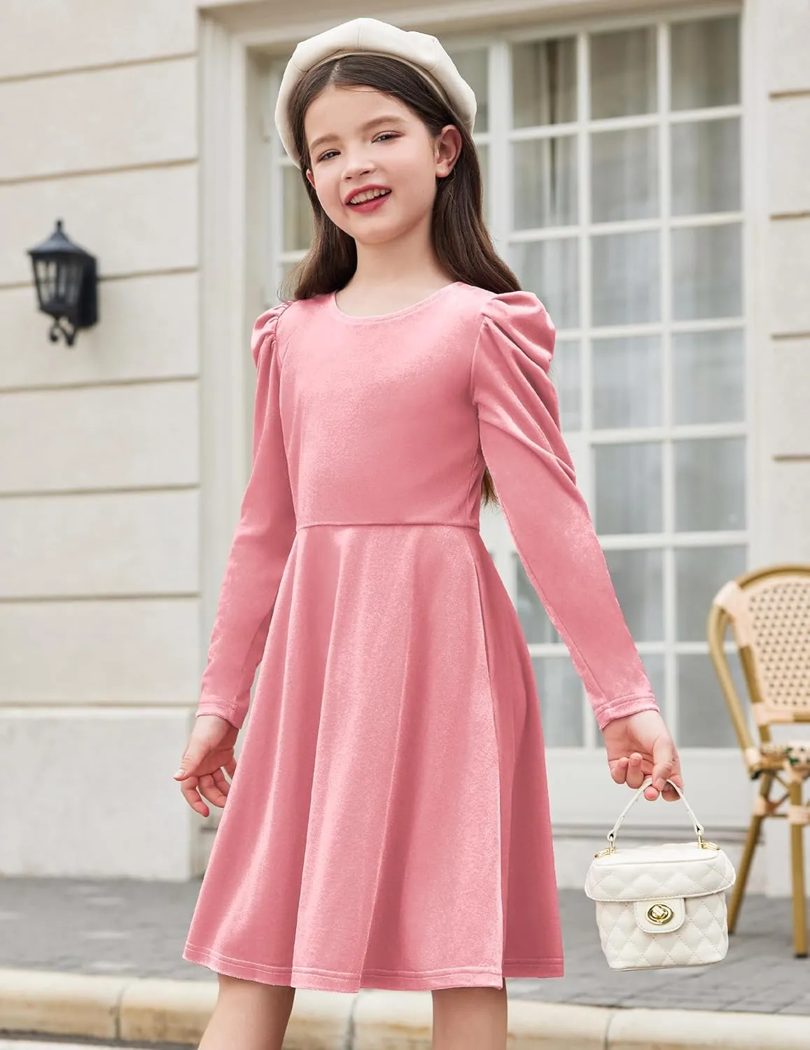 Arshiner Girls Bow Back Velvet Formal Party Dresses with Pockets