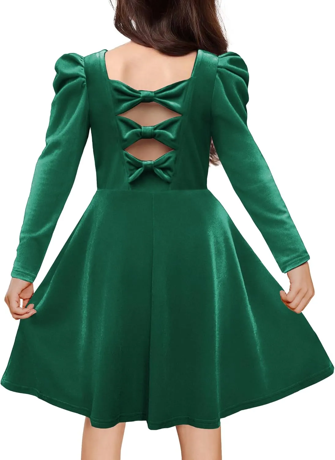 Arshiner Girls Bow Back Velvet Formal Party Dresses with Pockets