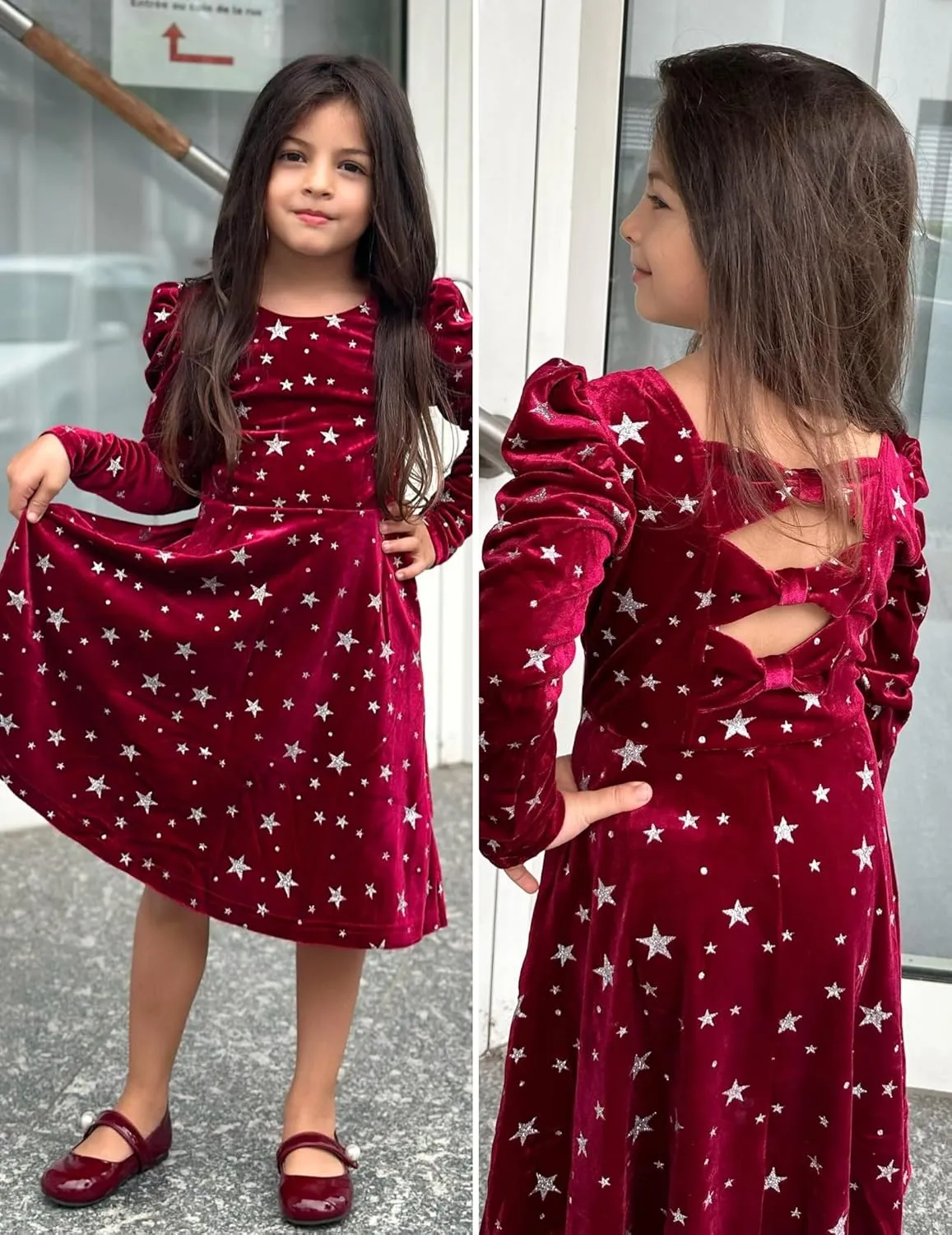 Arshiner Girls Bow Back Velvet Formal Party Dresses with Pockets