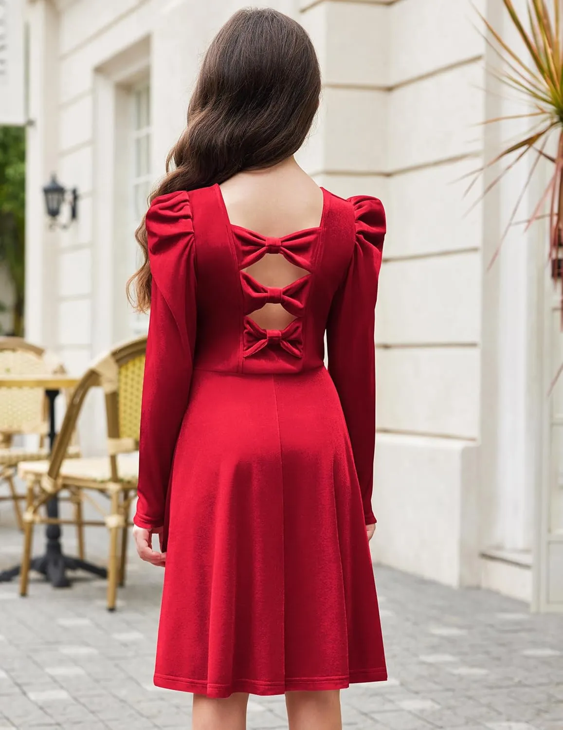Arshiner Girls Bow Back Velvet Formal Party Dresses with Pockets