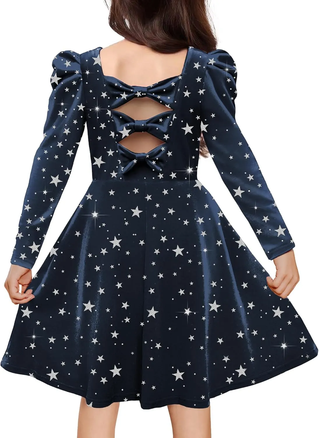 Arshiner Girls Bow Back Velvet Formal Party Dresses with Pockets