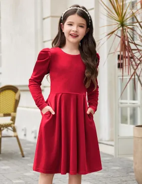 Arshiner Girls Bow Back Velvet Formal Party Dresses with Pockets
