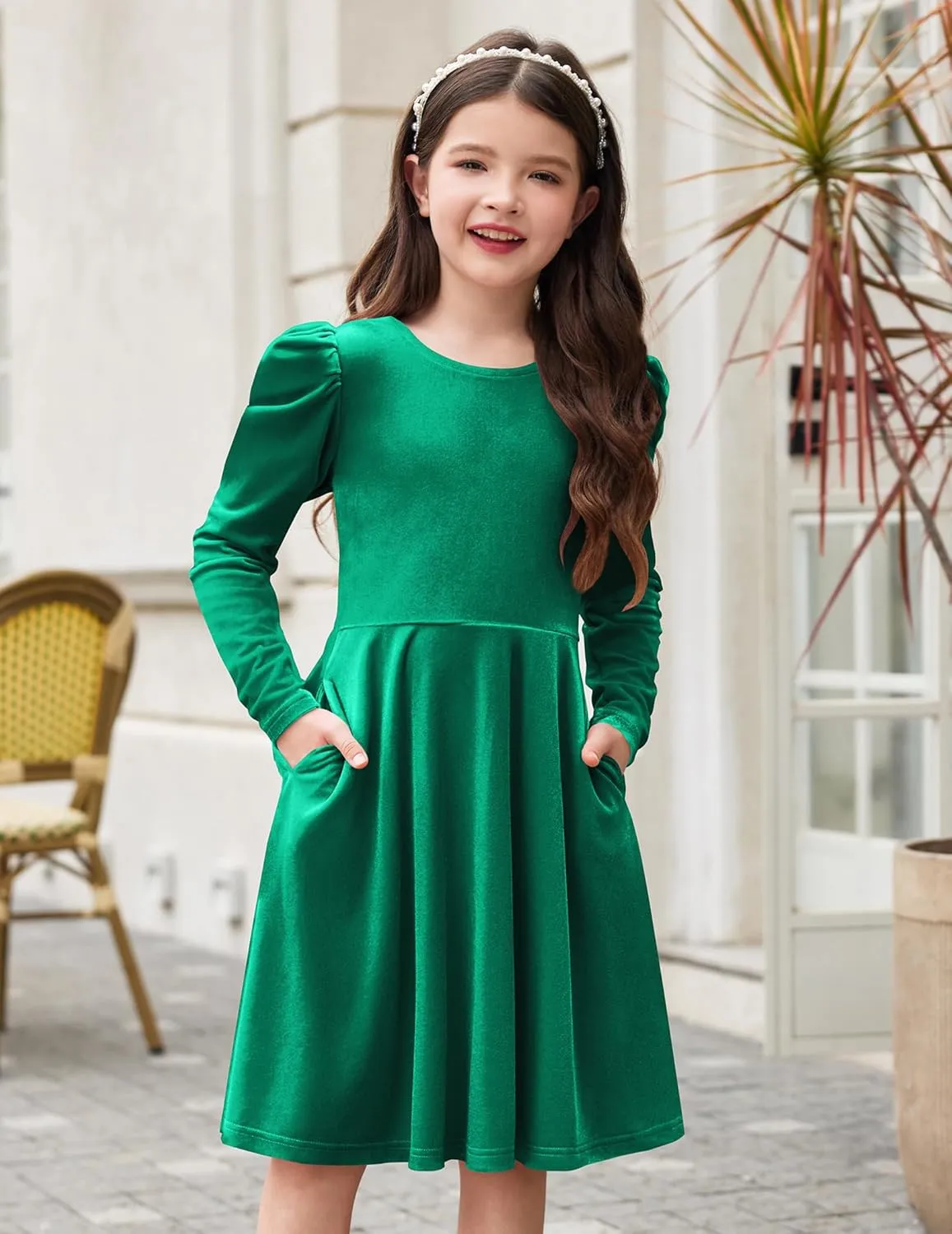 Arshiner Girls Bow Back Velvet Formal Party Dresses with Pockets