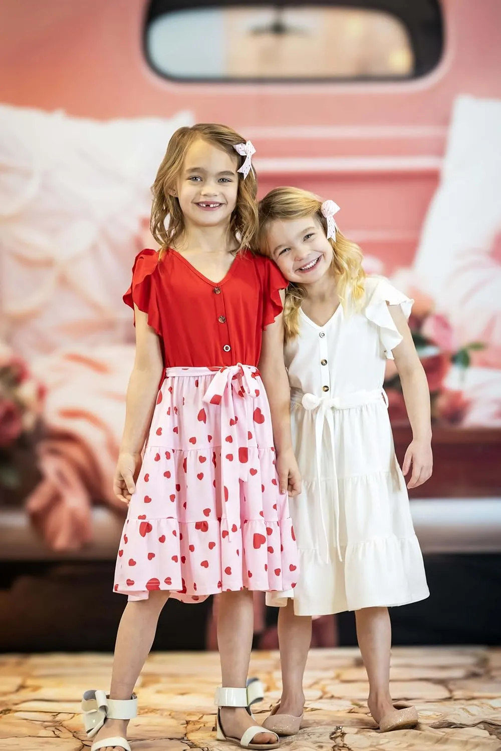 Arshiner Girls Short Sleeve V Neck Button Removable Belt Dresses