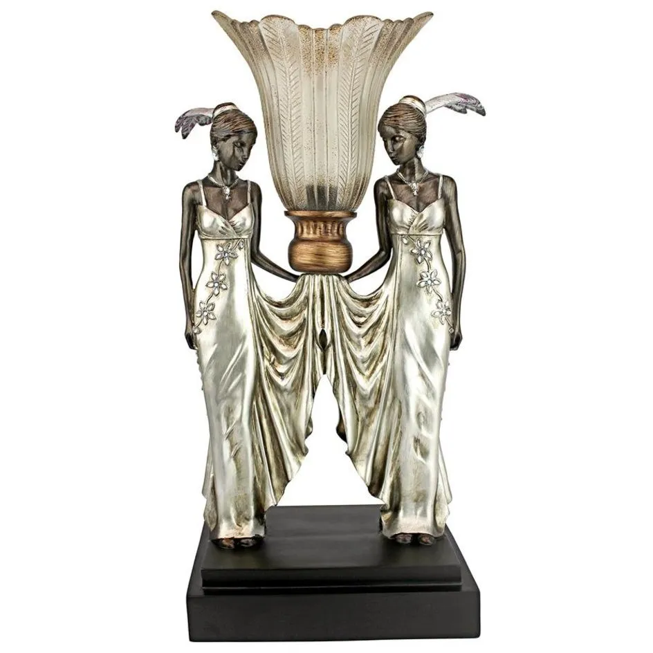 Art Deco Peacock Maidens Tabletop Lamp Statue By Artist Erte
