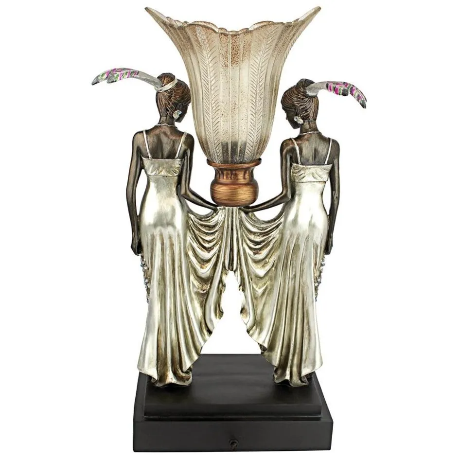 Art Deco Peacock Maidens Tabletop Lamp Statue By Artist Erte