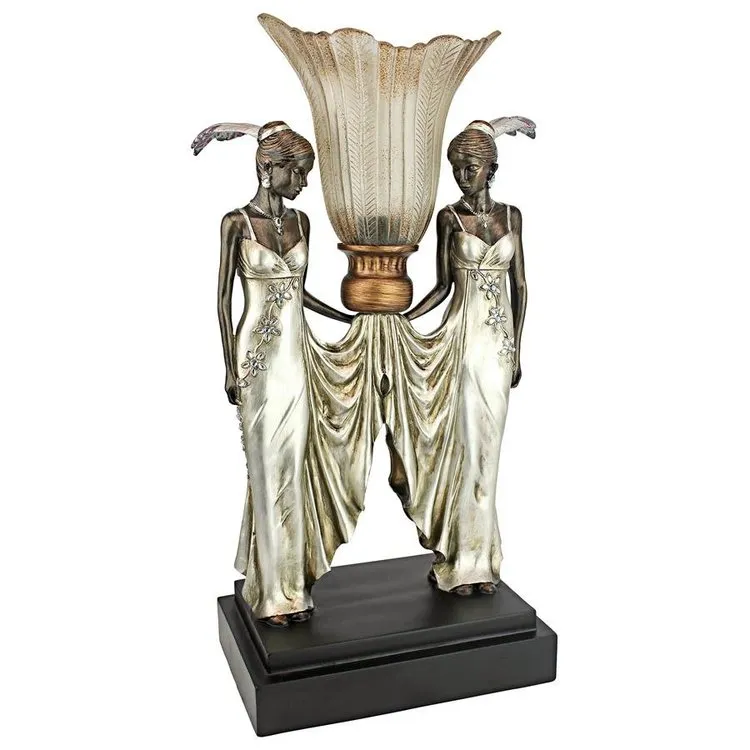Art Deco Peacock Maidens Tabletop Lamp Statue By Artist Erte