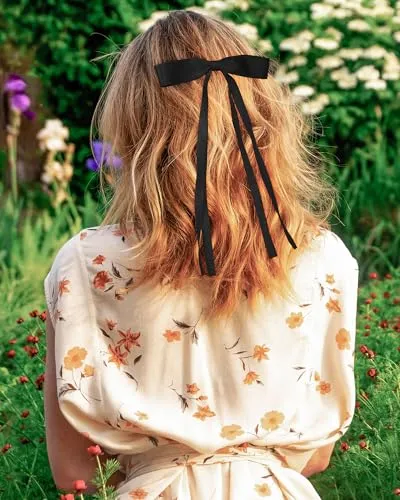 AWAYTR 6Pcs Women's Hair Accessory Hair Clips Tassel Ribbon Bowknot With Long Tail Solid Hair Ribbon (Black/Blue/Beige/Pink/Green/Red)