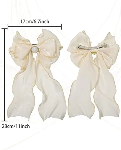 AWAYTR 6Pcs Women's Hair Accessory Hair Clips Tassel Ribbon Bowknot With Long Tail Solid Hair Ribbon (Black/Blue/Beige/Pink/Green/Red)