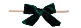 Baby Bling Forest Green / Blush Velvet Bow Skinny Headband