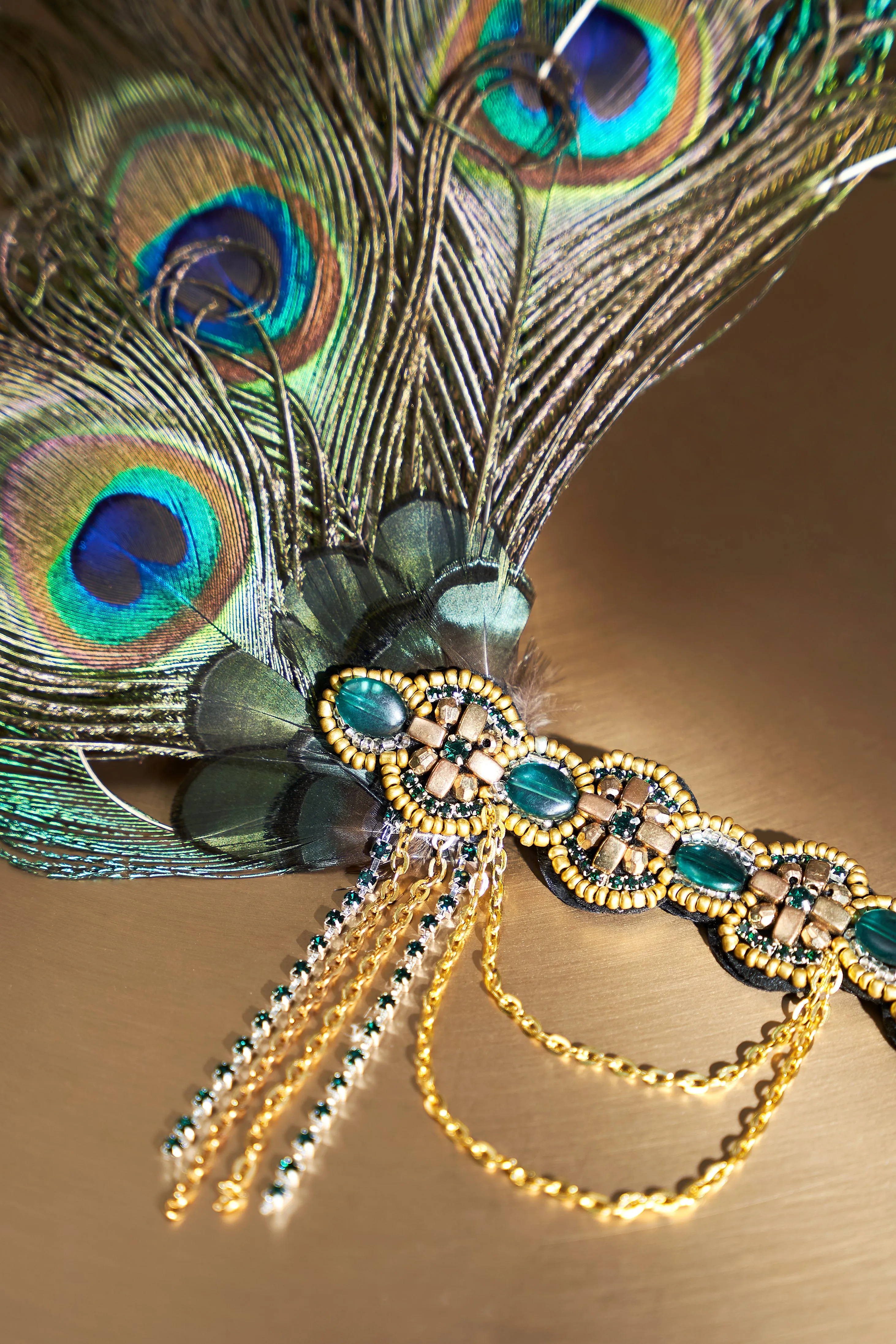 Beaded Peacock Feather Headband