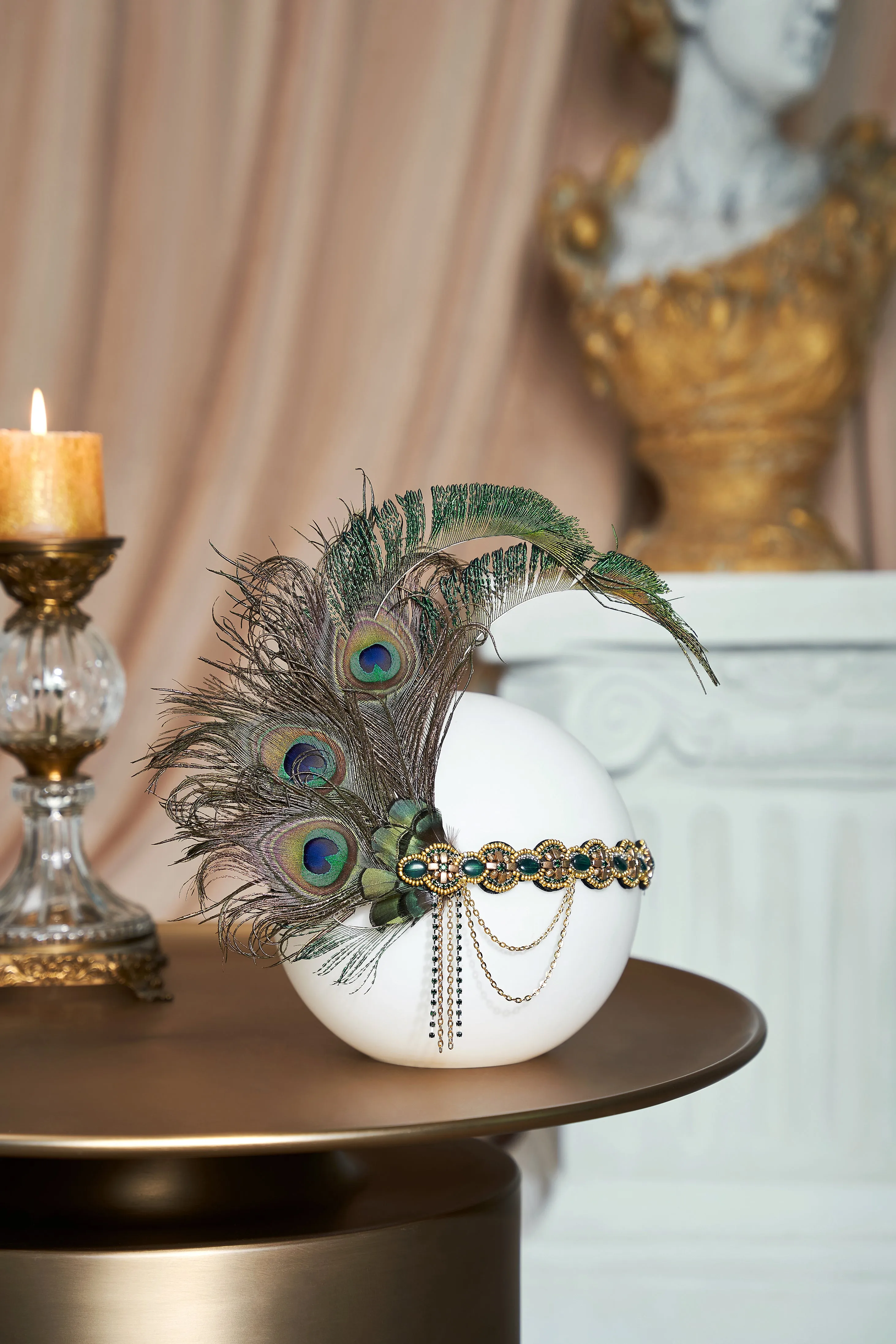 Beaded Peacock Feather Headband