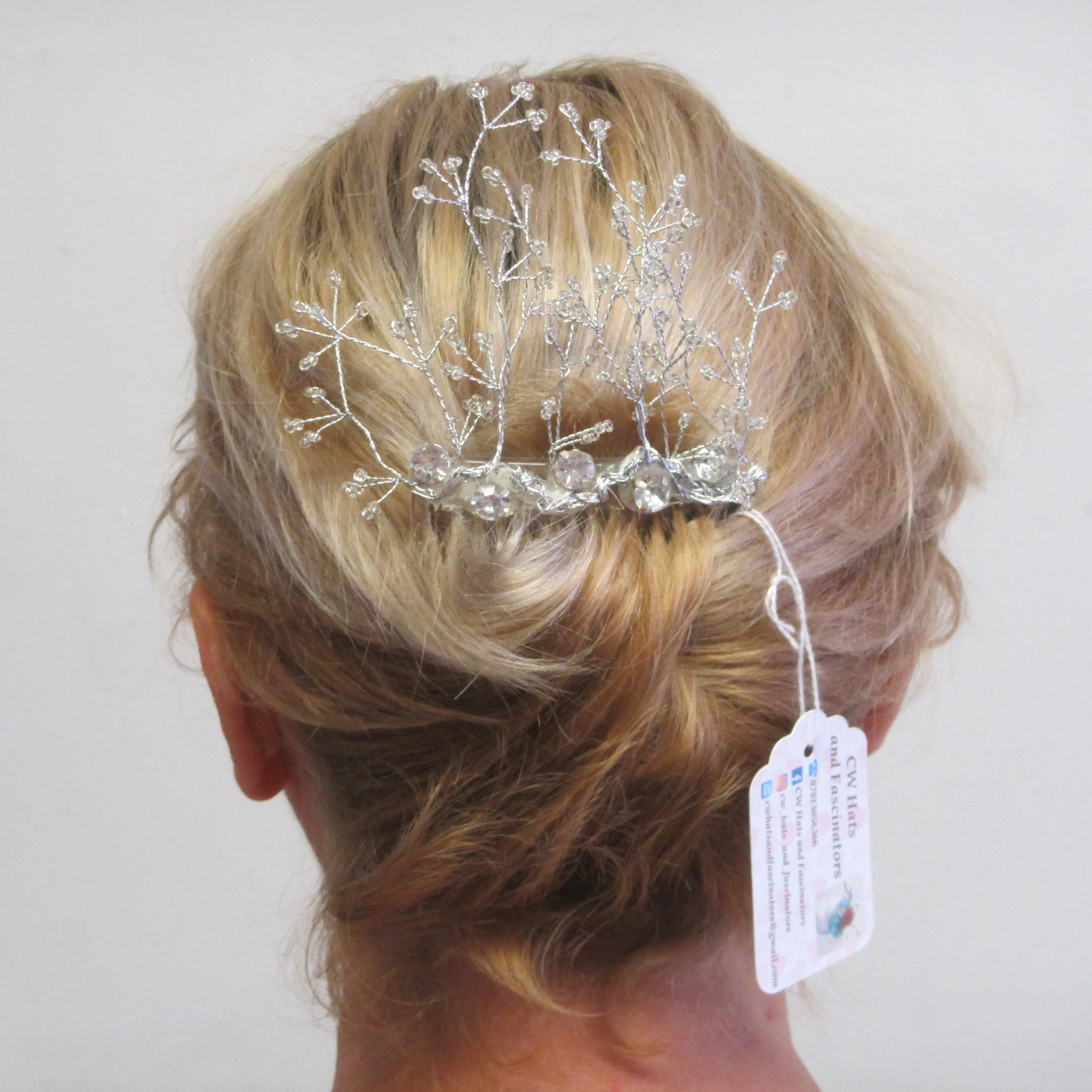 Beaded seed hairpiece with Dalmonte on a comb
