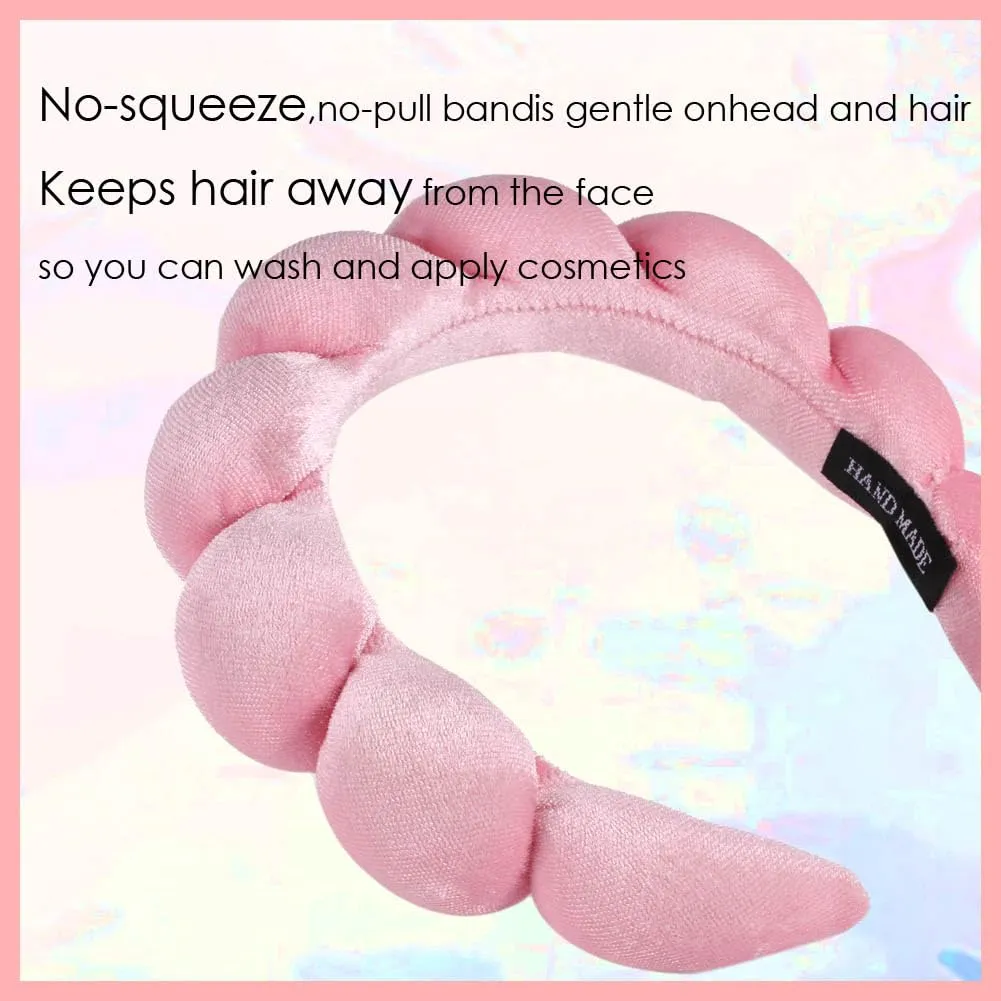 BEBEEPOO Velvet Headband Set for Face Washing, Makeup and Skincare - Puffy Headbands with Face Wash Wristbands, Mask and Skin Treatment