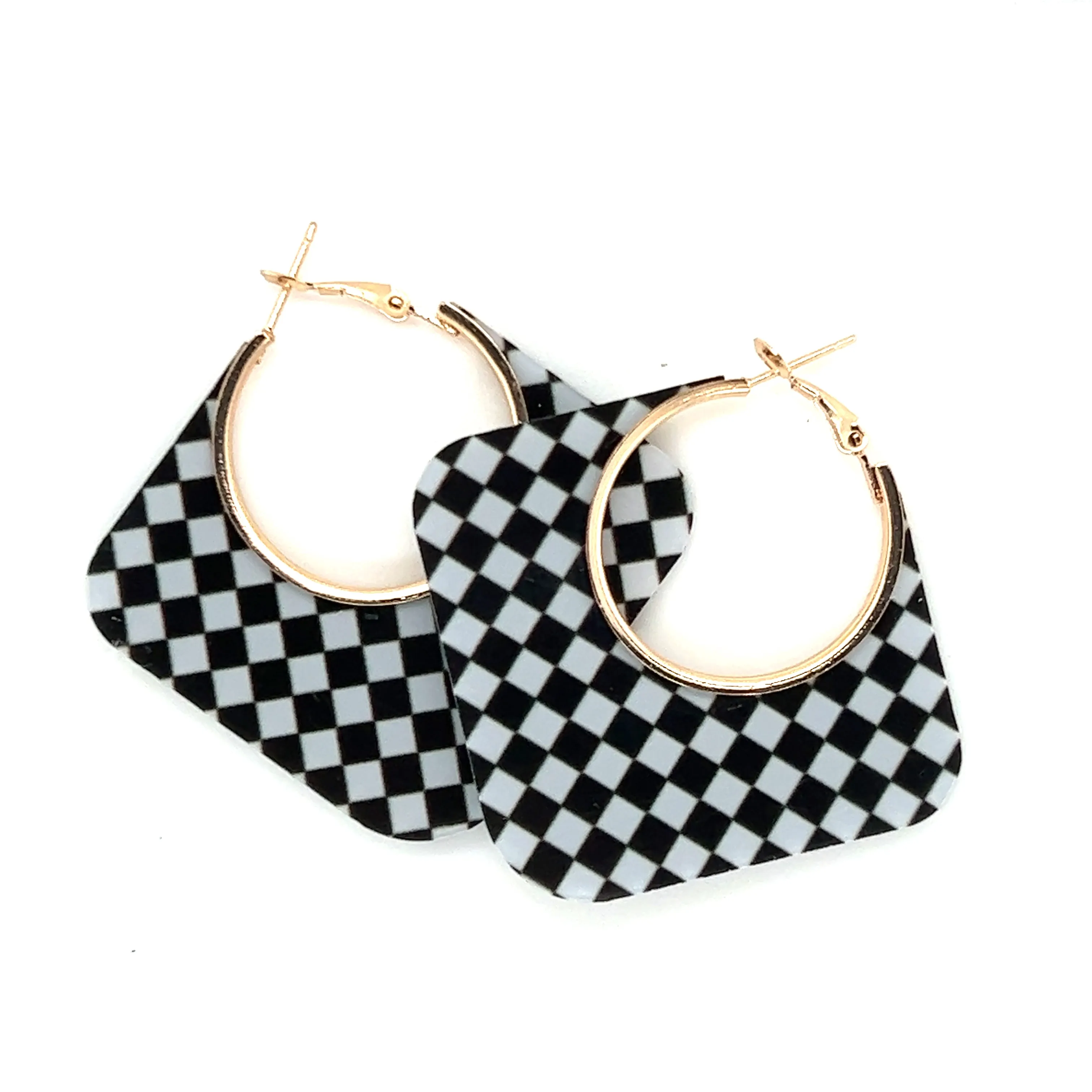 Black & White Checkered Square Hoop Earring