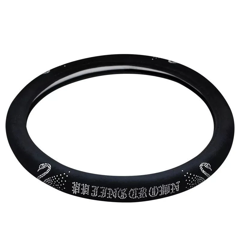 Black Velvet Steering wheel cover with Bling Swan