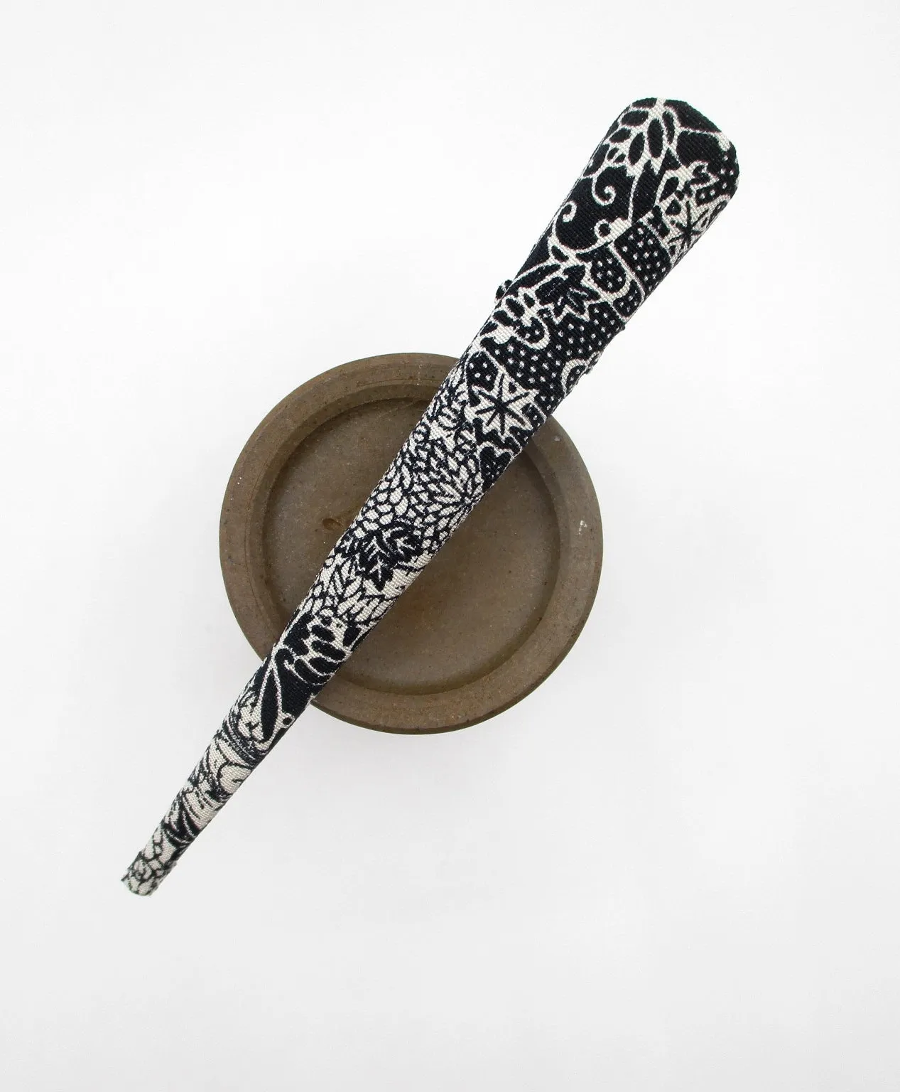 Black X White Kimono Long Clip, Japanese Silk Fabric Upcycled 130mm 5 1/8 inch