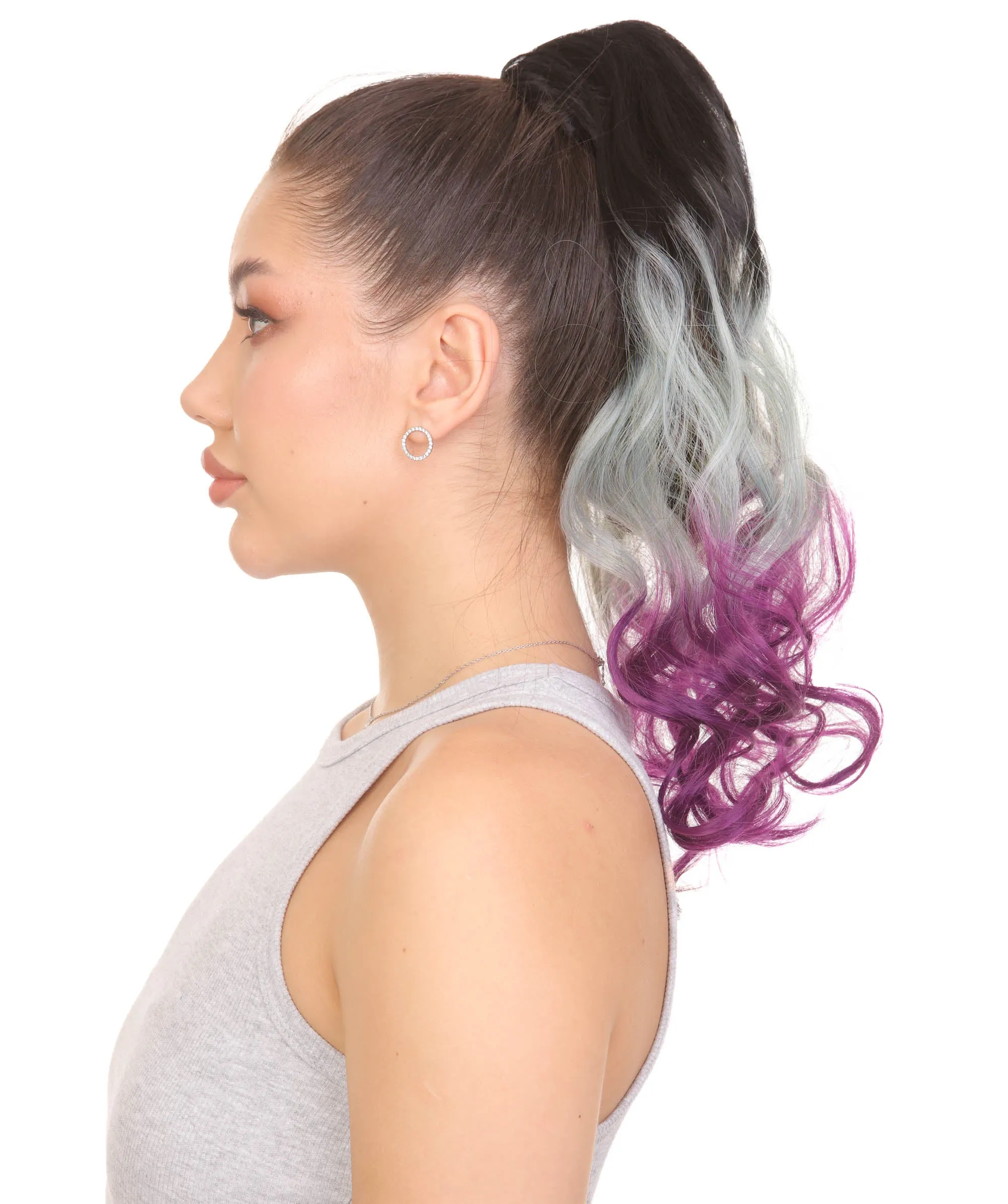 Black/Multi Color Wavy Ombre Ponytail