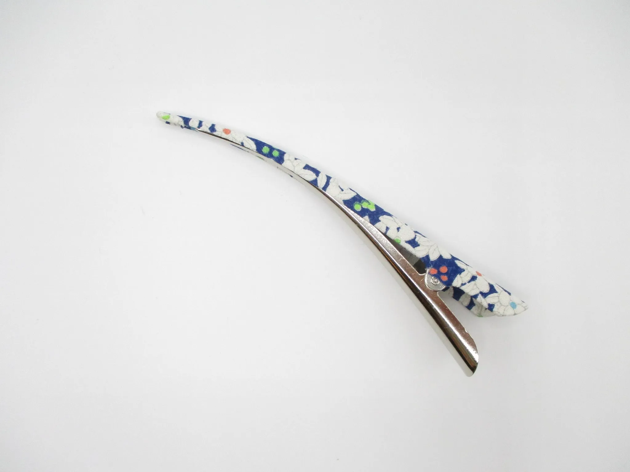 Blue Minimalist Hair Accessory 130mm Beak Style Upcycled Fabric Clip
