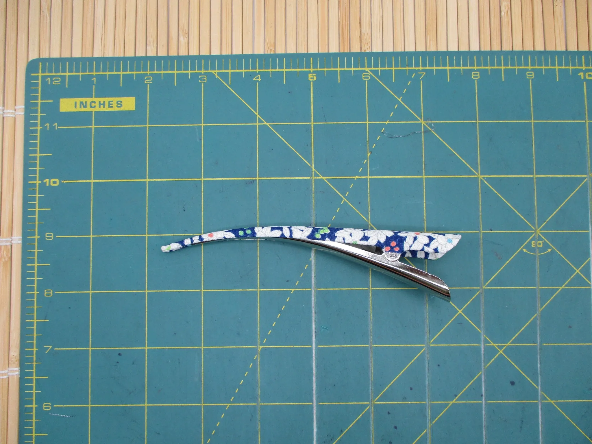 Blue Minimalist Hair Accessory 130mm Beak Style Upcycled Fabric Clip