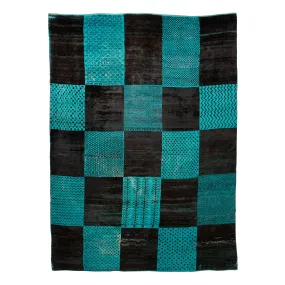 Blue Vintage Patchwork Wool Rug - 10'4" x 14'2"