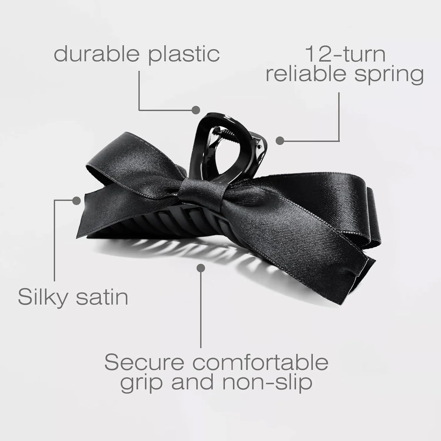Bow Claw Clip, Black Hair Clips, Cute Claw Clips, Large Hair Claws Barrettes Accessories with Soft Silky Satin Bows for Thin Thick Curly Hair