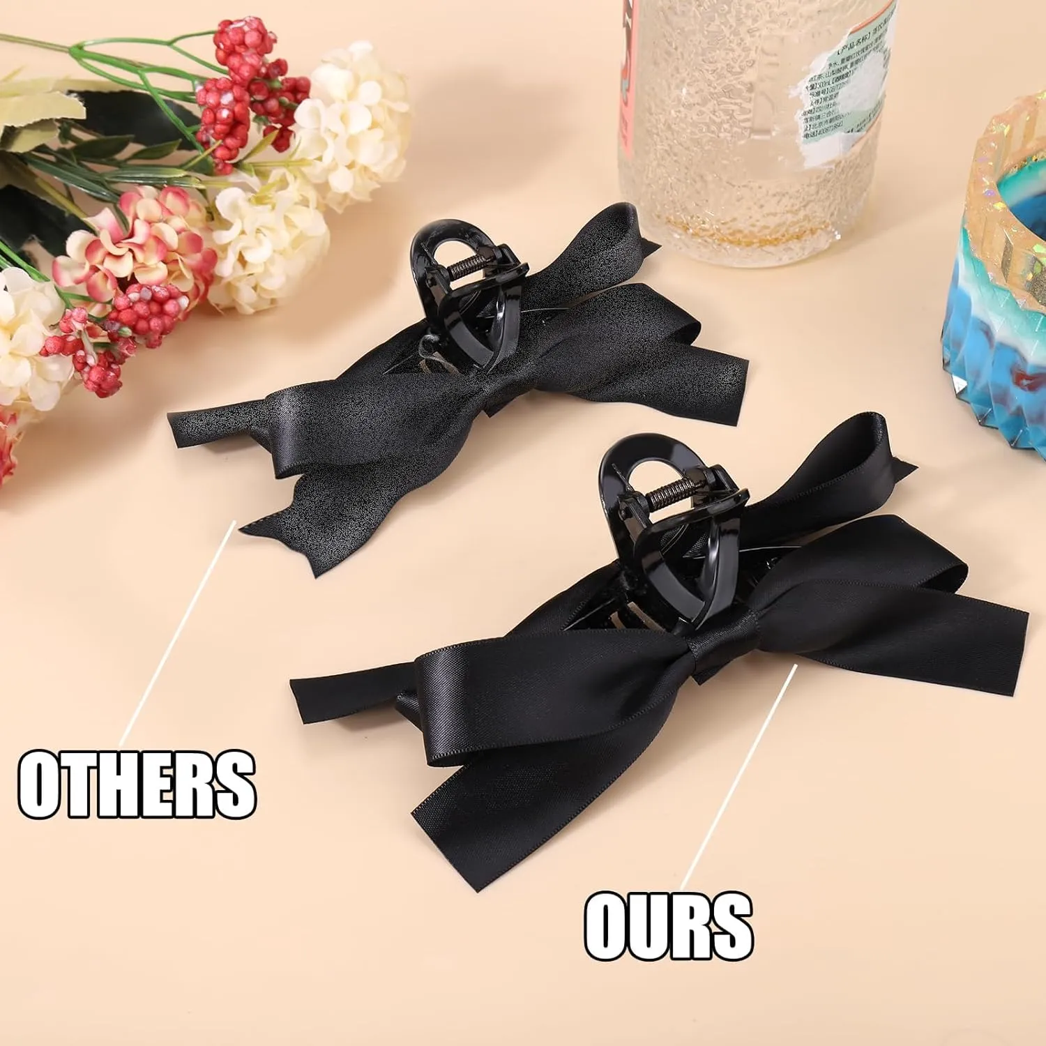 Bow Claw Clip, Black Hair Clips, Cute Claw Clips, Large Hair Claws Barrettes Accessories with Soft Silky Satin Bows for Thin Thick Curly Hair