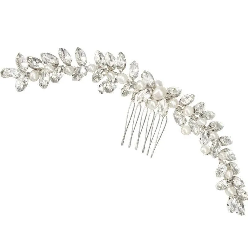 Brides Chic Pearl Hair Comb, Crystals, Silver 7404