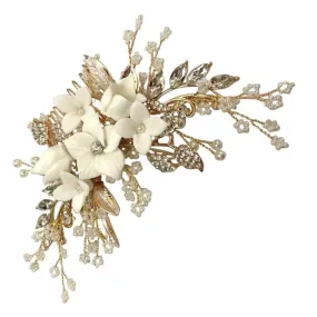 Brides Gold Floral Hair Comb with Crystal and Pearls, A7647