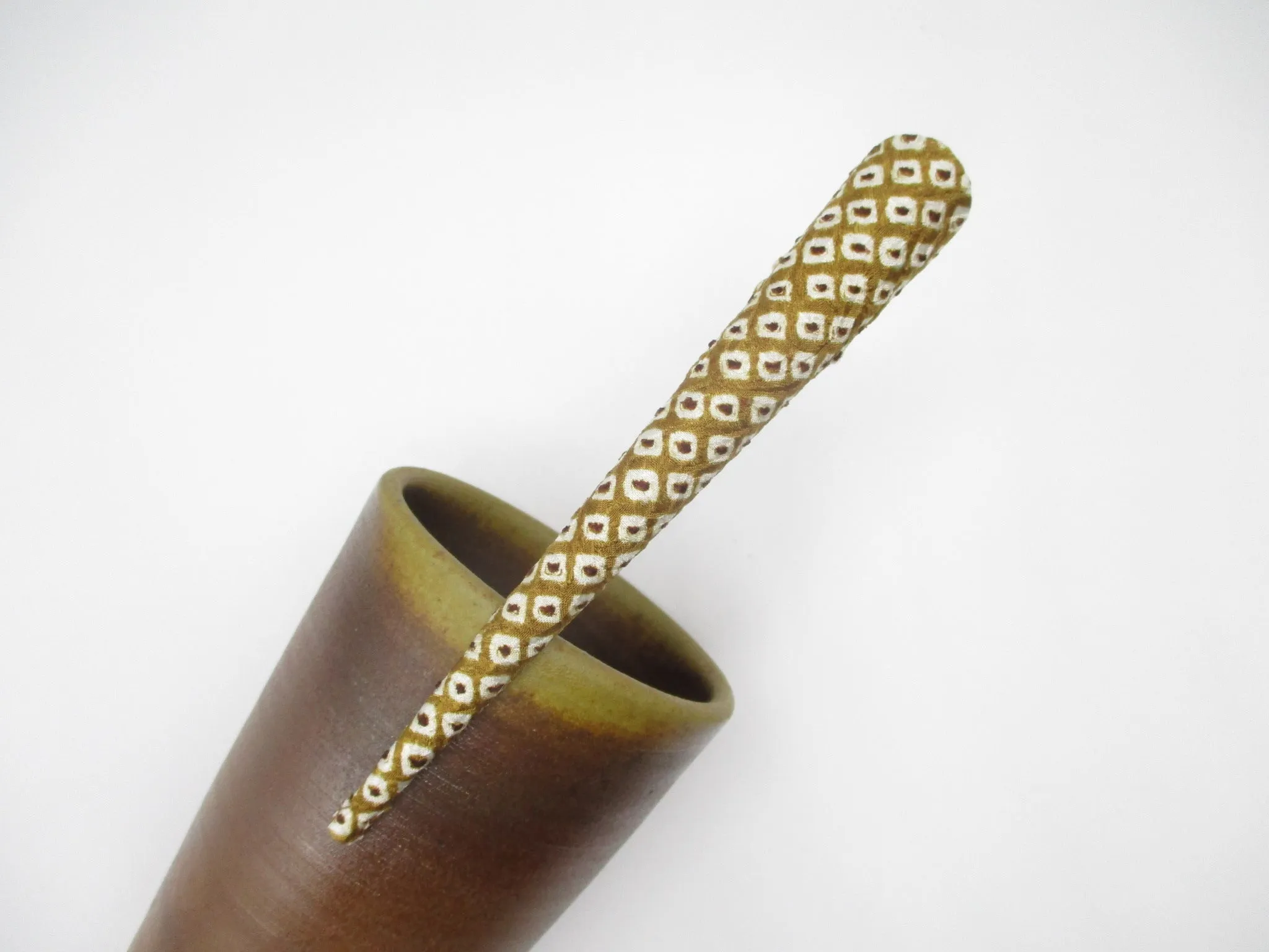 Brown Shibori Silk Kimono Hair Clip, 130mm Long Metal Ship from USA