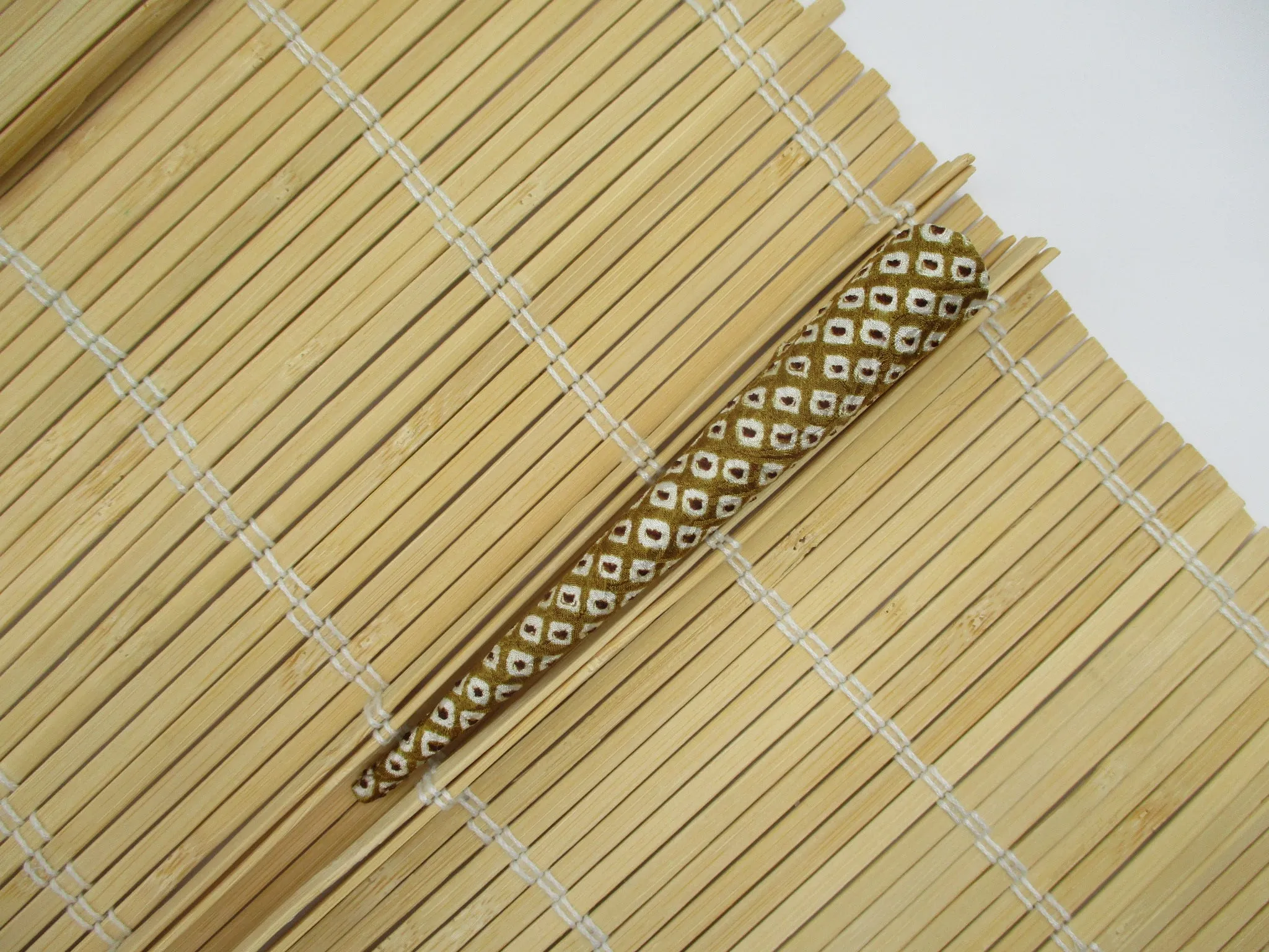 Brown Shibori Silk Kimono Hair Clip, 130mm Long Metal Ship from USA