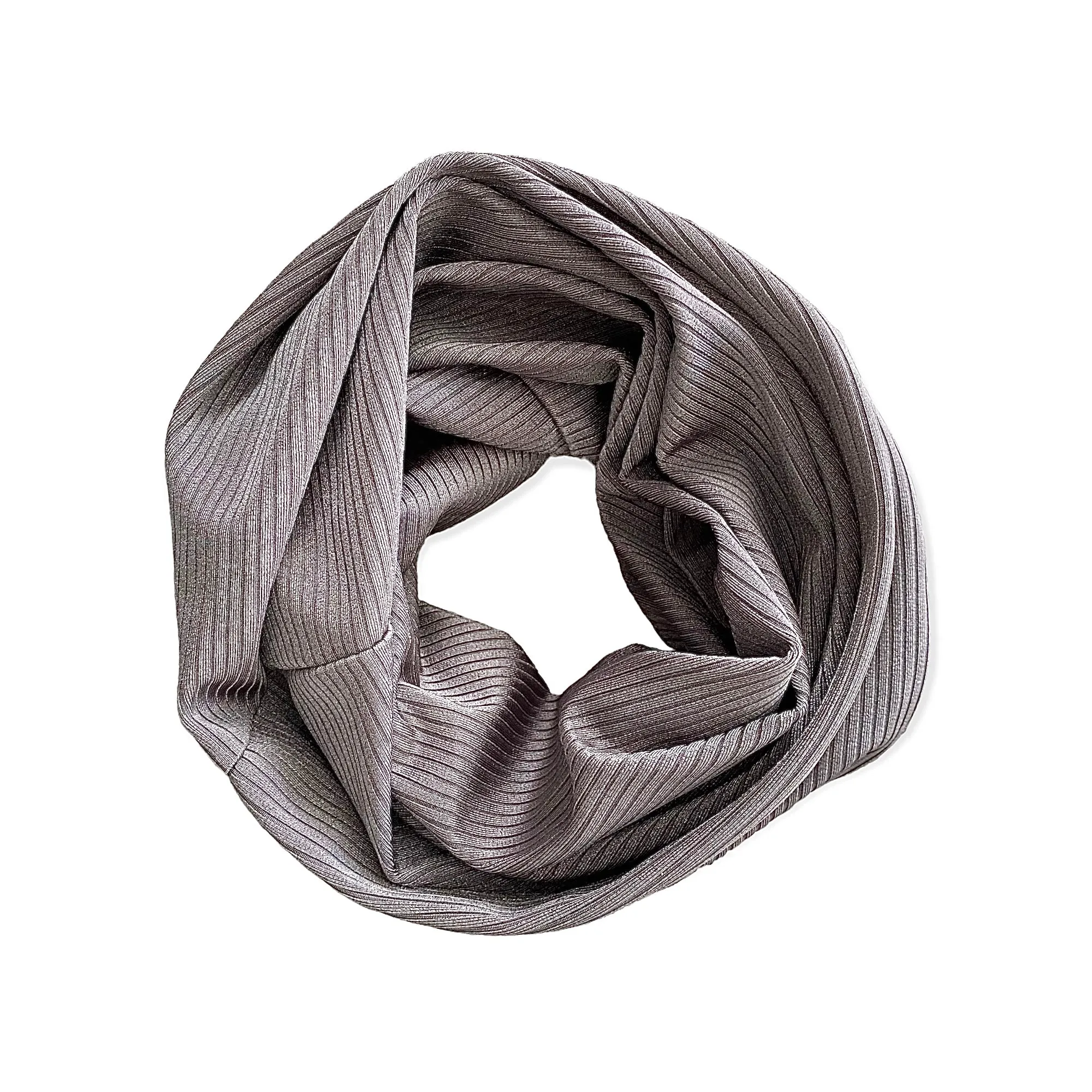 Brushed Nickel Grey Ribbed Slouchy Beanie and Infinity Scarf