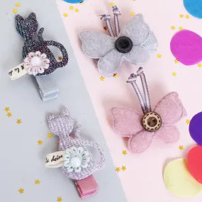 CAT & BUTTERFLY EMBELLISHED HAIR SLIDE CLIPS SET