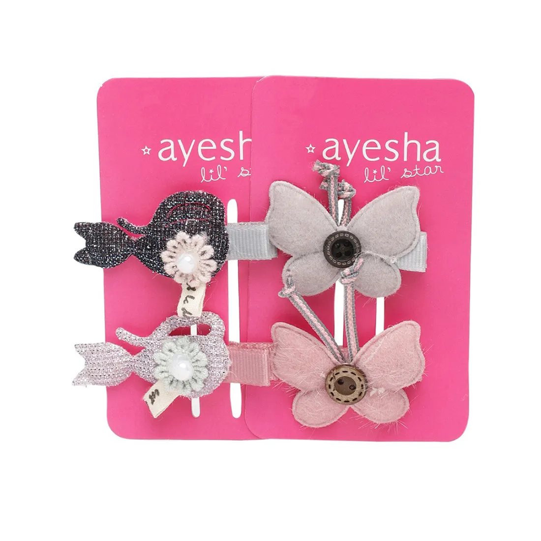 CAT & BUTTERFLY EMBELLISHED HAIR SLIDE CLIPS SET