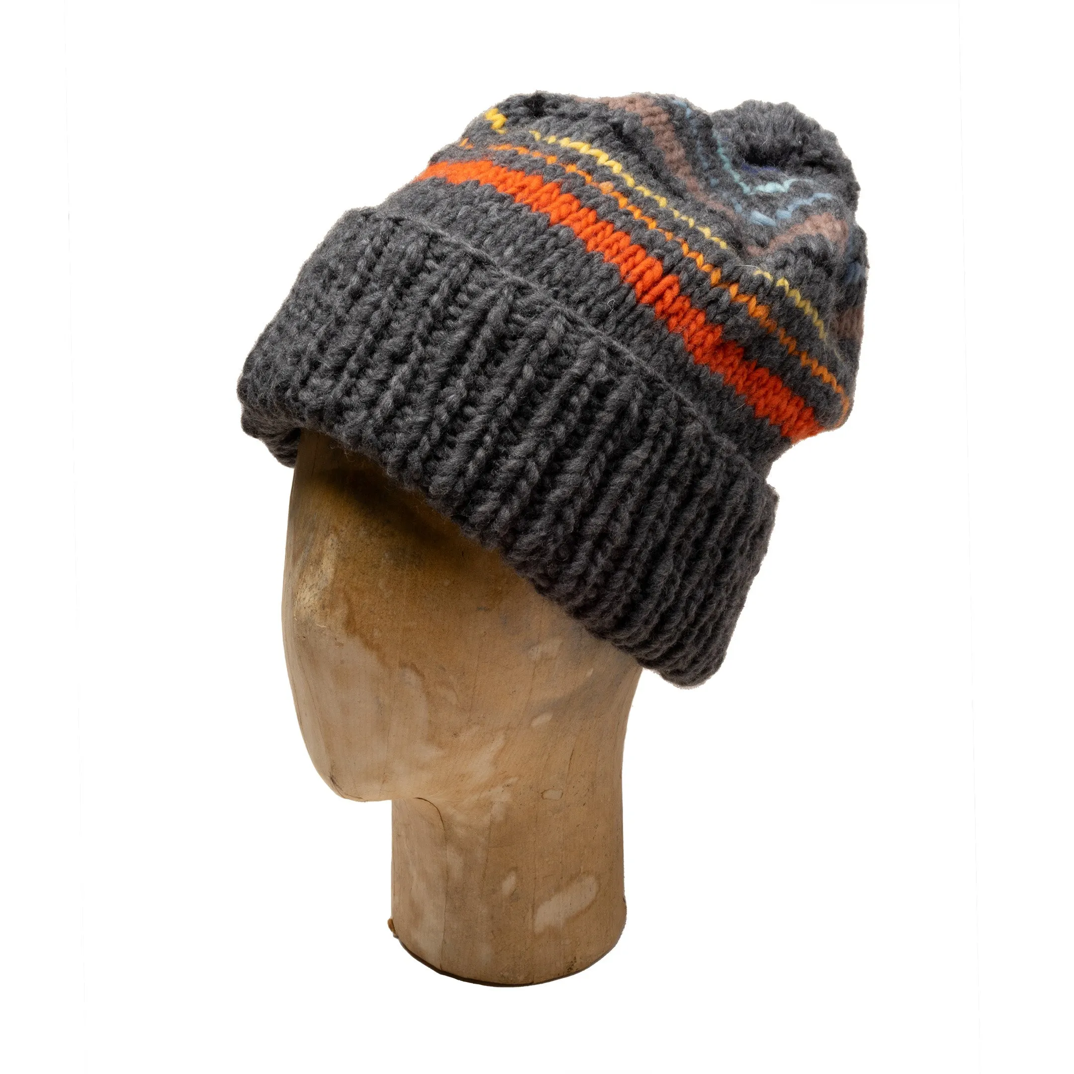 Chamula Double Cuff Cap Multi Stripe Grey