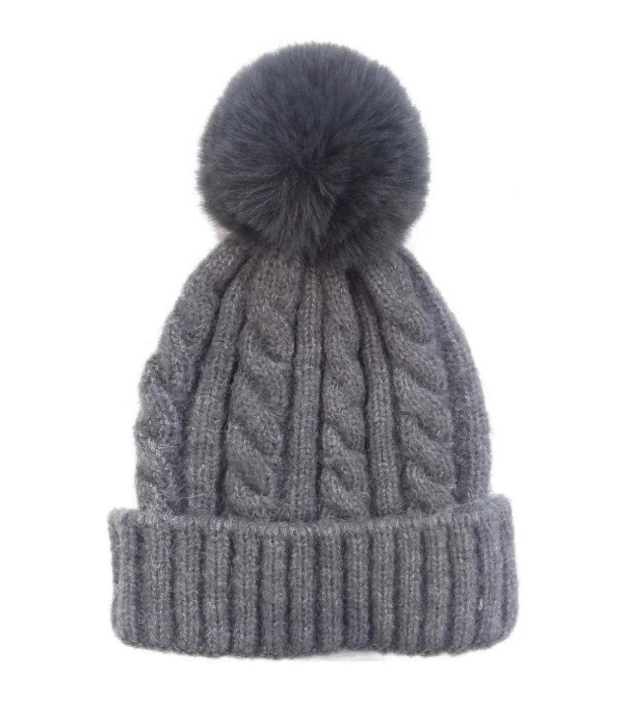 Charcoal Knit PomPom Beanie