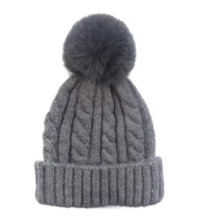 Charcoal Knit PomPom Beanie