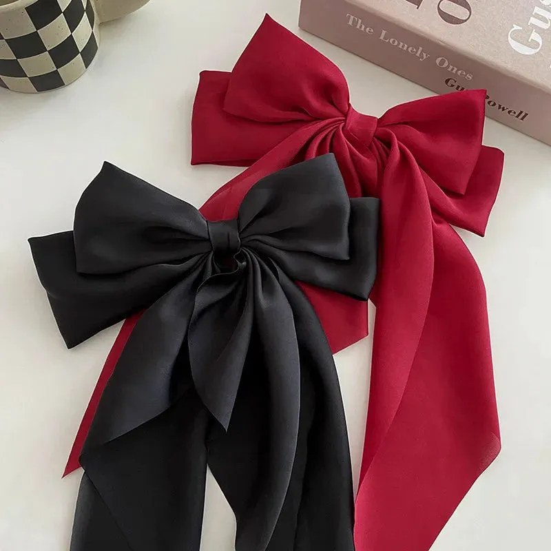 Chiffon Bow Hair Clip Large Bowknot Stain Hairpin Barrettes Ponytail Clip Hair Accessories
