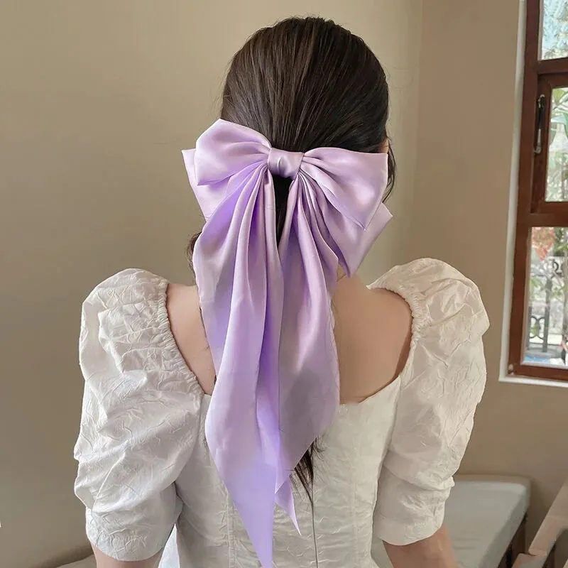 Chiffon Bow Hair Clip Large Bowknot Stain Hairpin Barrettes Ponytail Clip Hair Accessories